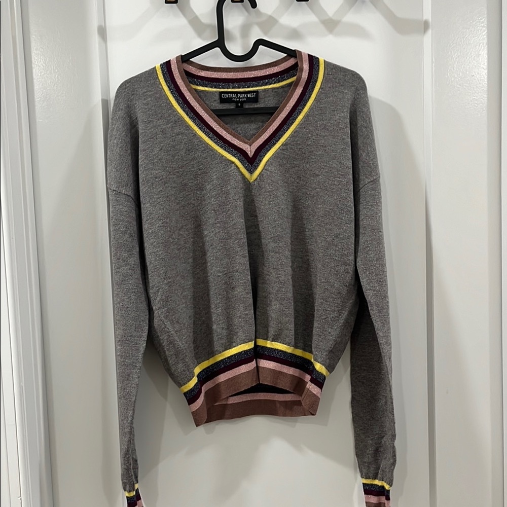Central Park West Gray V-Neck Sweater